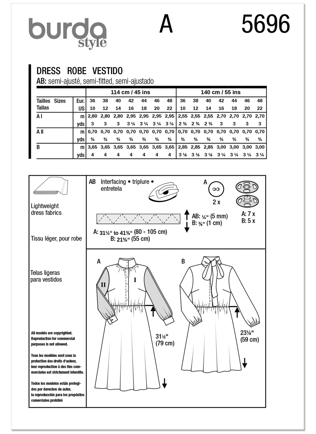 Burda Style Sewing Pattern 5696 Misses' Dresses