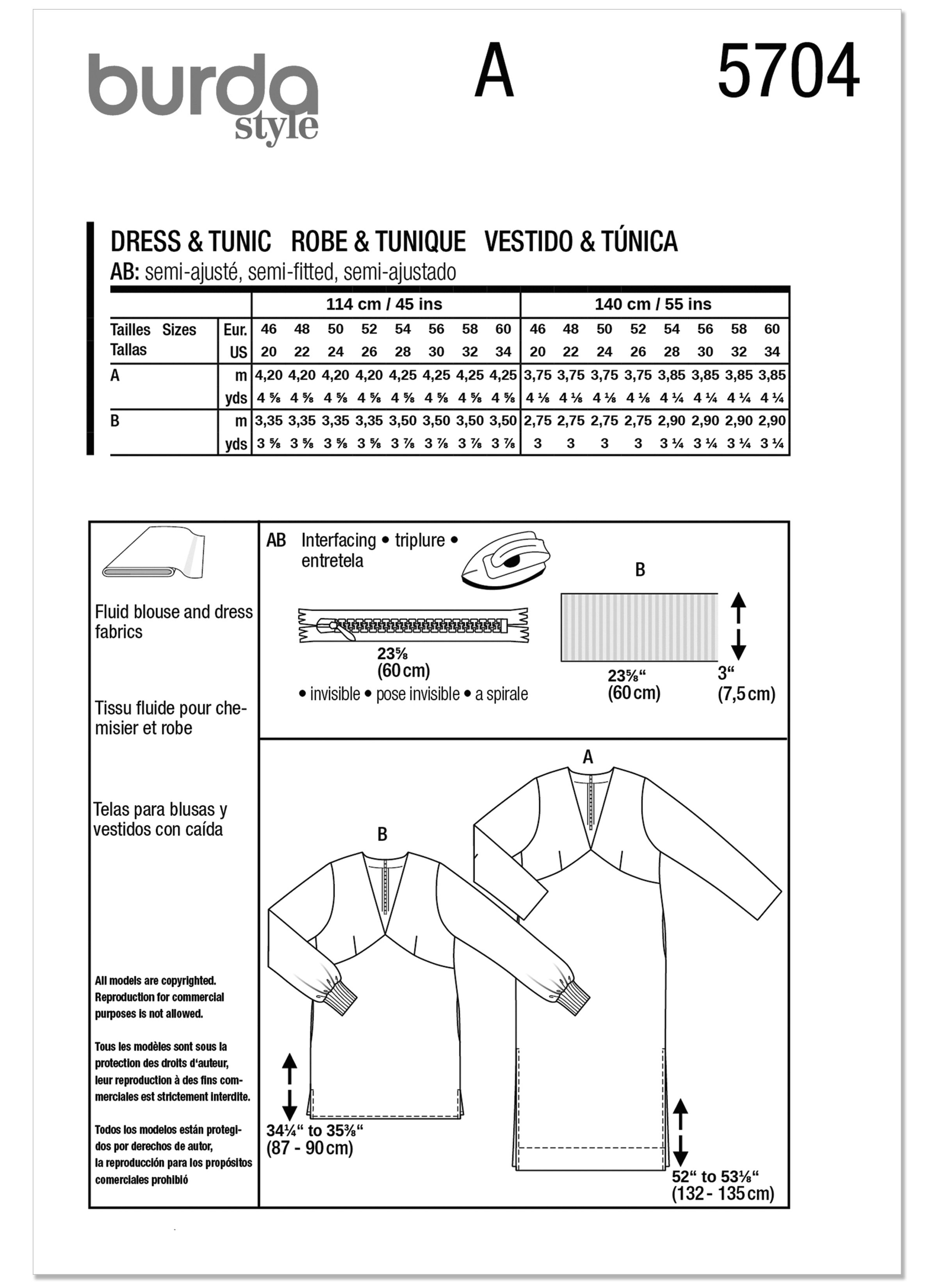Burda Style Sewing Pattern 5704 Misses' Dress and Tunic