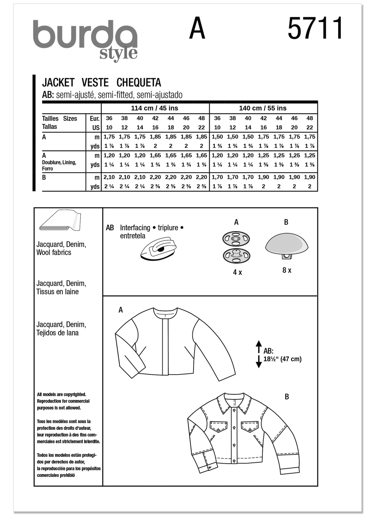 Burda Style Sewing Pattern 5711 Misses' Jackets